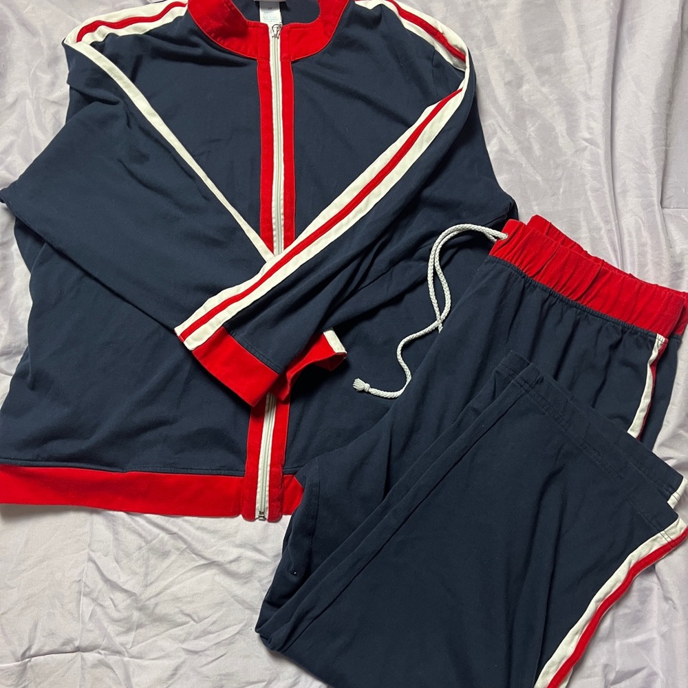 BFA tracksuit set in navy with red accents. jacket and matching pants 2x